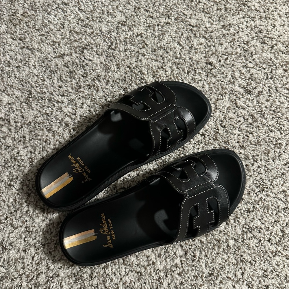 Sam Edelman Black Leather Cutout Slide Sandals